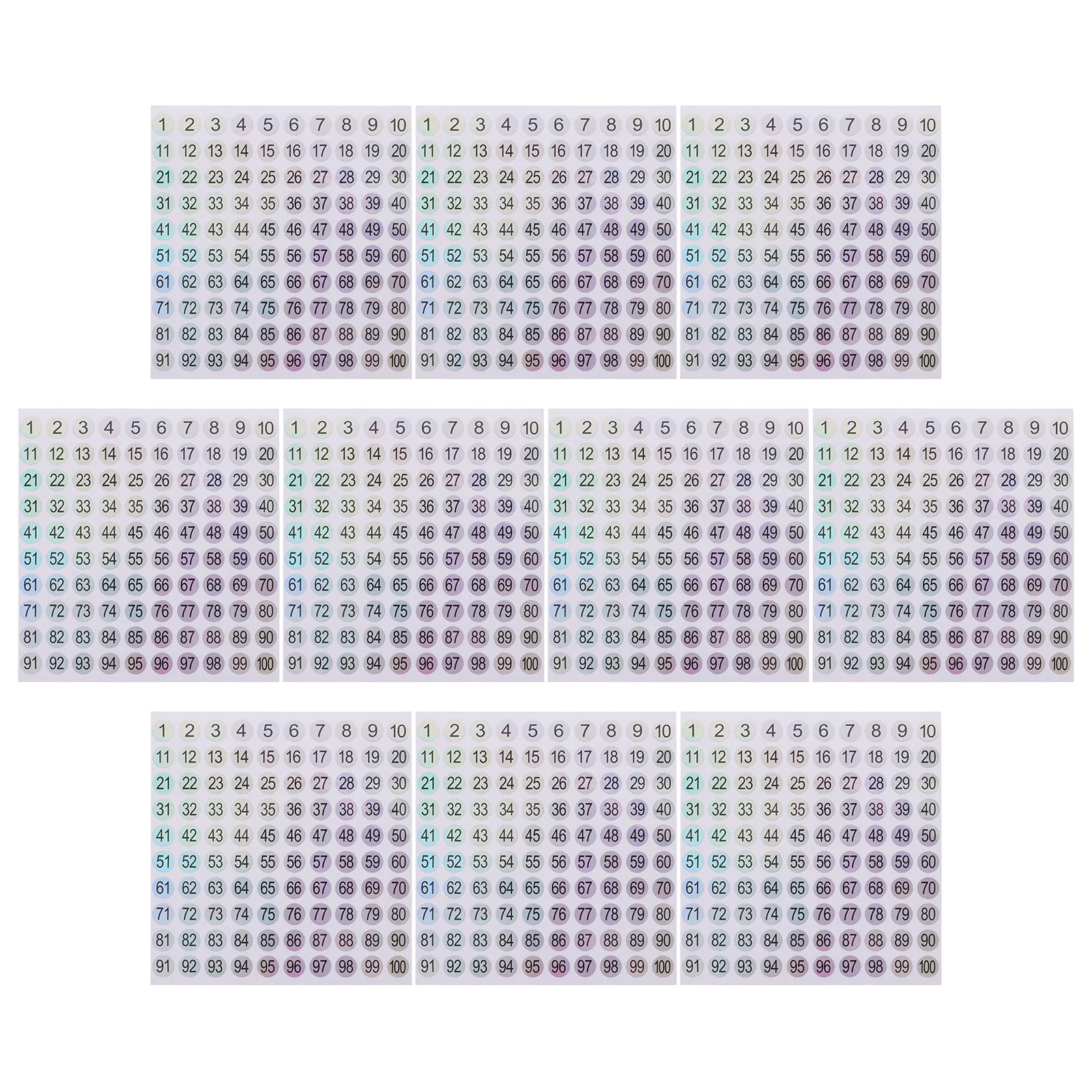 

10 Sheets Labels Round Number Stickers 1-100 Laser Small for Classification Adhesive Office