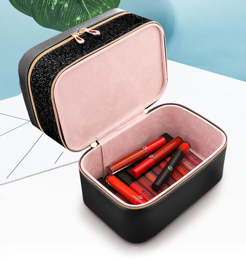 2023 Multifunctional Cosmetic Storage Box Dustproof Jewelry  Mirror Suitcase Lipstick Storage Box Portable Travel Makeup Bag