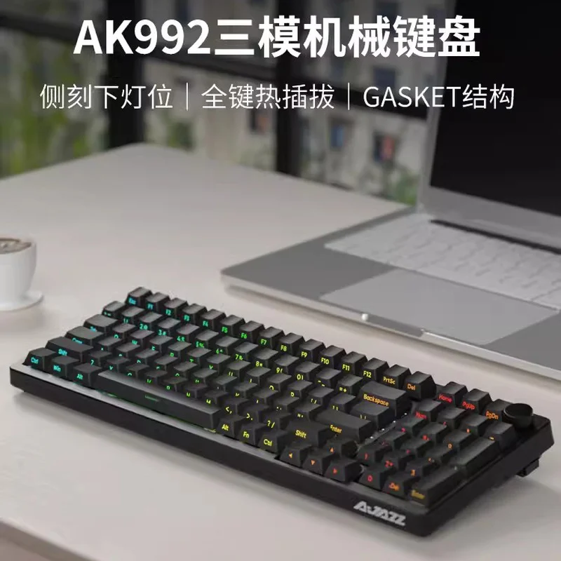 

Black Jue Ak992 Mechanical Keyboard Side Engraved Wireless Hot Plug Three-Mode Gasket98 Key Factory Run Tea Red Axis