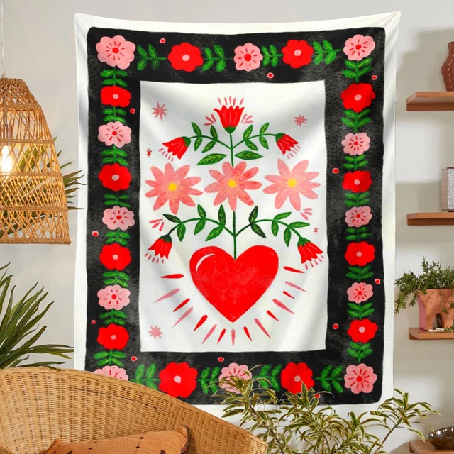 Retro Pszichedelikus Szív Gobelin Falfüggő Bohémia Hippi Boszorkányság Kárpitok Függöny Ajándék Háttérszövet Borító Otthoni Deco - Image 2