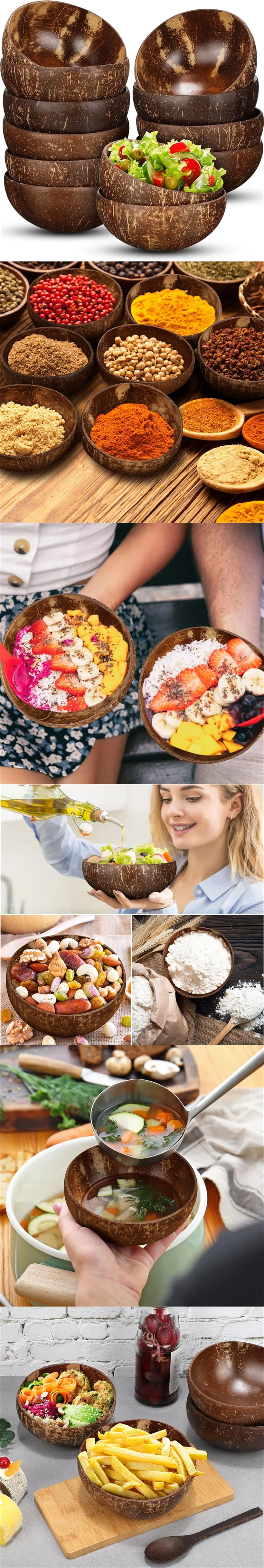 Natural Coconut Bowls for Serving Dishes Wooden Salad Wood Reusable Bowl Serving Utensils Natural Coconut Shell Bowls