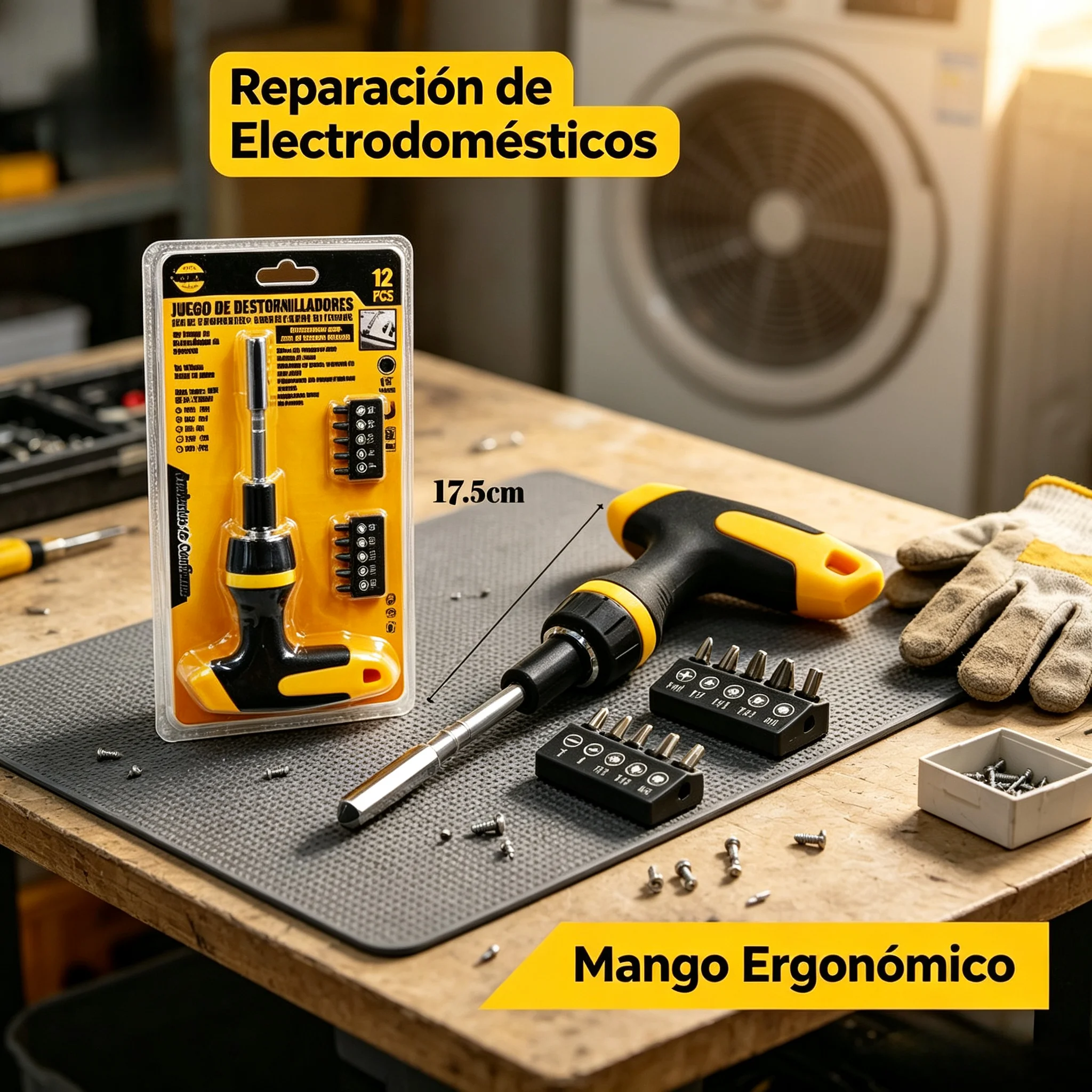 Kit de 12 Destornilladores en Forma de T 17,5cm, Juego con Puntas Intercambiables Phillips, Planas y Torx, Mango Ergonómico Antideslizante, Herramienta Manual para Bricolaje y Reparaciones del Hogar - Imagen 5