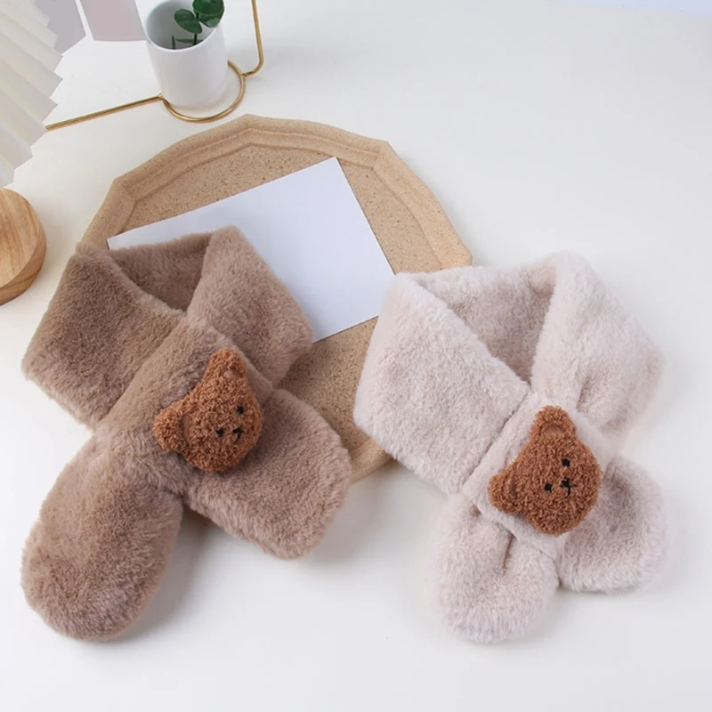 Cartoon Kids Scarf Soft Warm Long Muffler Artificial Rabbit Plush Winter Neck Warmer Cosy Neckerchief for Boys and Girls