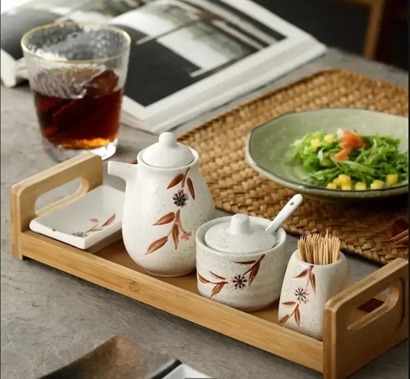 

Japanese Ceramic Seasoning Jar Kitchen Supplies Household Seasoning Box Toothpick Box Oil Pot Dipping Sauce Dish Set Spice Jar