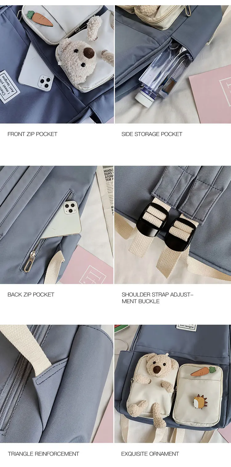 TINYAT Kawaii Bären-Rucksack, 15,6 Zoll, großes Fassungsvermögen, Teenager für Damen, Schultasche, leichter Laptop-Tagesrucksack, verstellbarer Riemen, süß – Detail 11