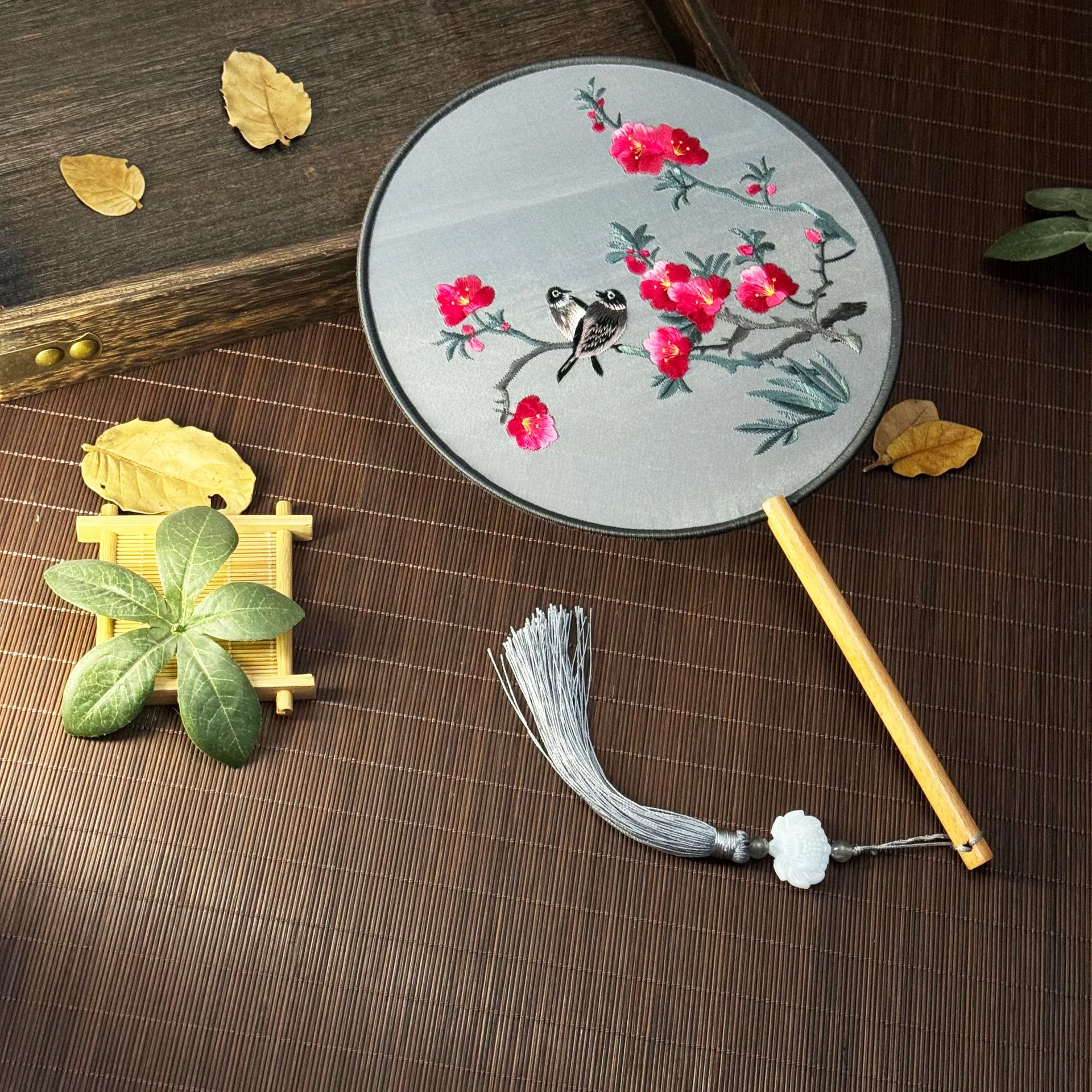 Handcrafted Vintage Silk Embroidered Phoenix Fan - Elegant Home Décor & Performance Accessory
