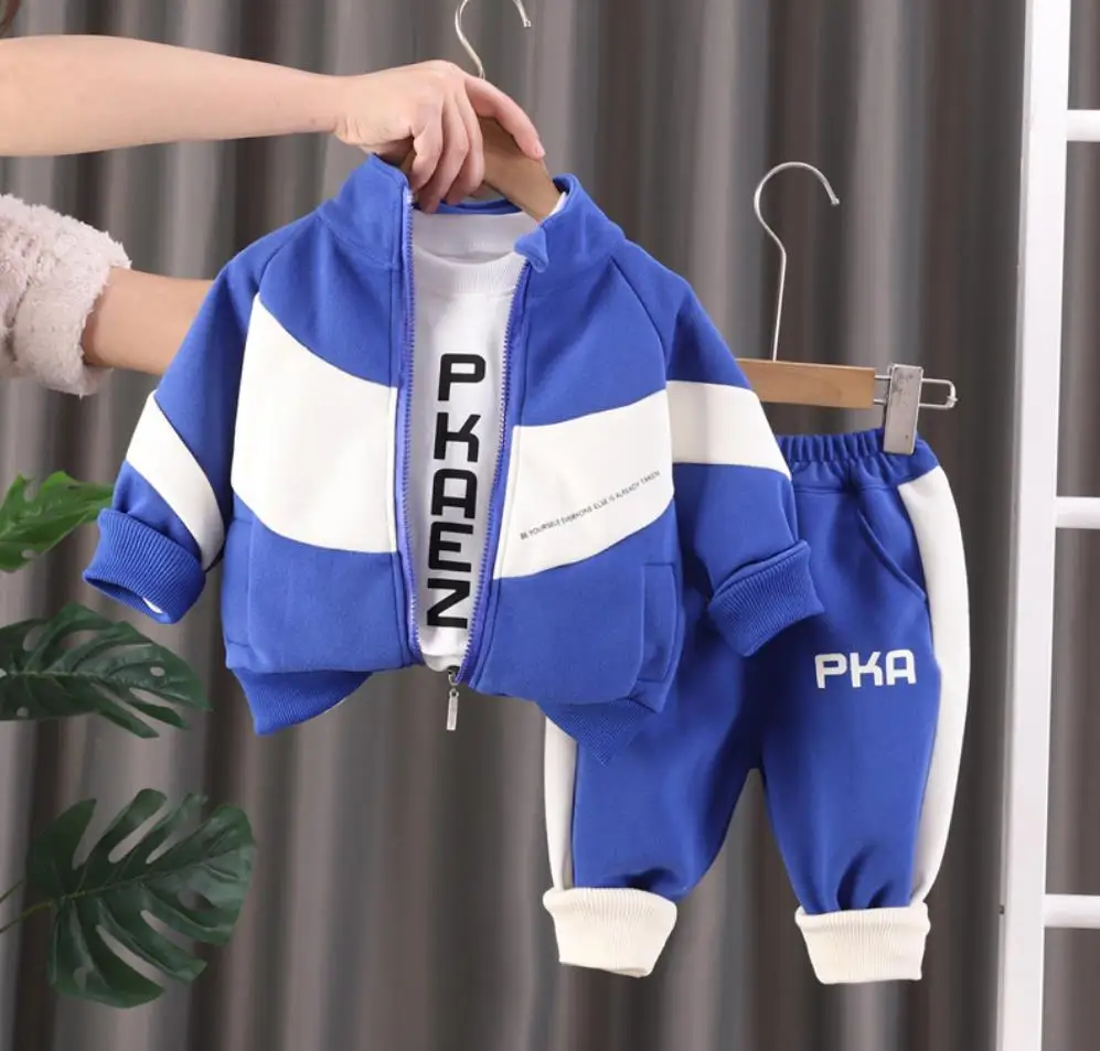 

Toddler Children Baby Clothing Suits Spring Autumn Boys Casual Patchwork Zipper Jackets T-shirts Pants 3Pcs Tracksuits Boy Sets