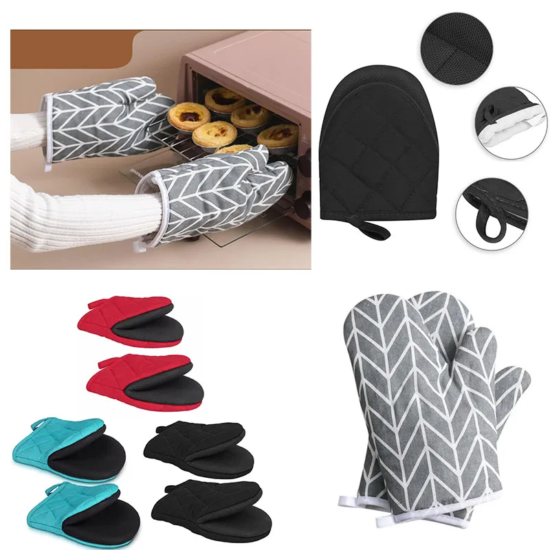 Heat-Resistant Quilted Pot Holders Non-Slip Silicone Lined Oven Mitts for Cooking Baking Grilling Handling Hot Pots and Pans