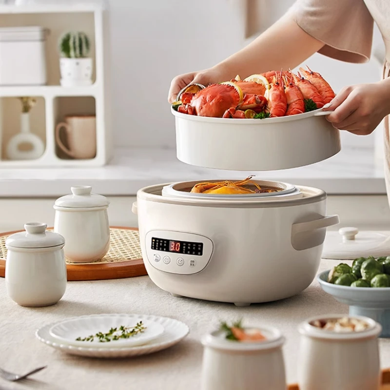 220V 2.5L Slow Cooker Baby Supplement Machine Mini Bird's Nest Stew Pot White Porcelain Waterproof Stew Pot