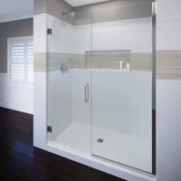 76" High x 46" Wide Hinged Frameless Shower Door with Clear Glass - Brushed Nickel 1