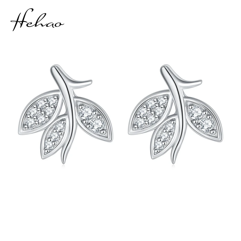 

Hh Cute Leaves Shape 925 Sterling Silver Bride Stud Earrinngs for Women Elegant Zircon Engagement Earring Fine Jewelry EH014