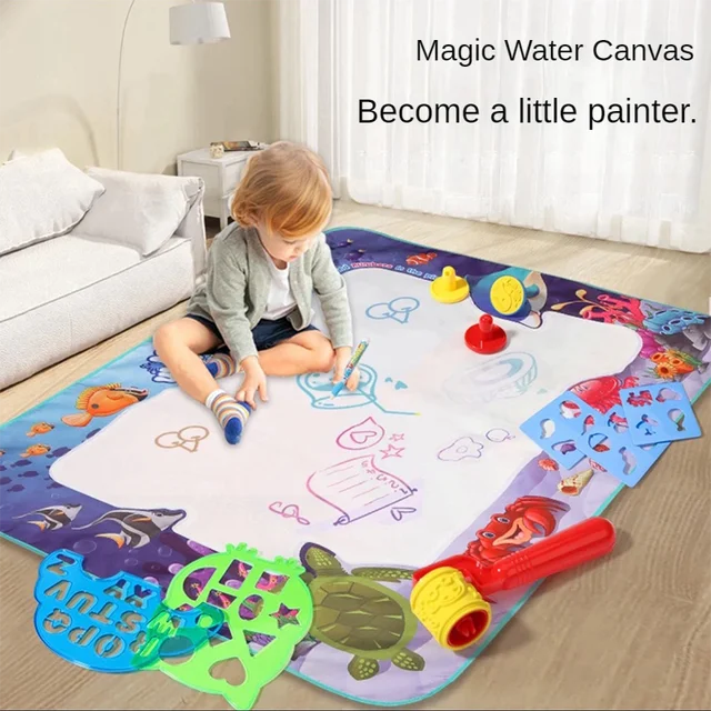 100x80CM Magic Water Drawing Mat Coloring Doodle with Reusable Magic Pens Montessori Painting Board Educational Toys Kids Gifts 1