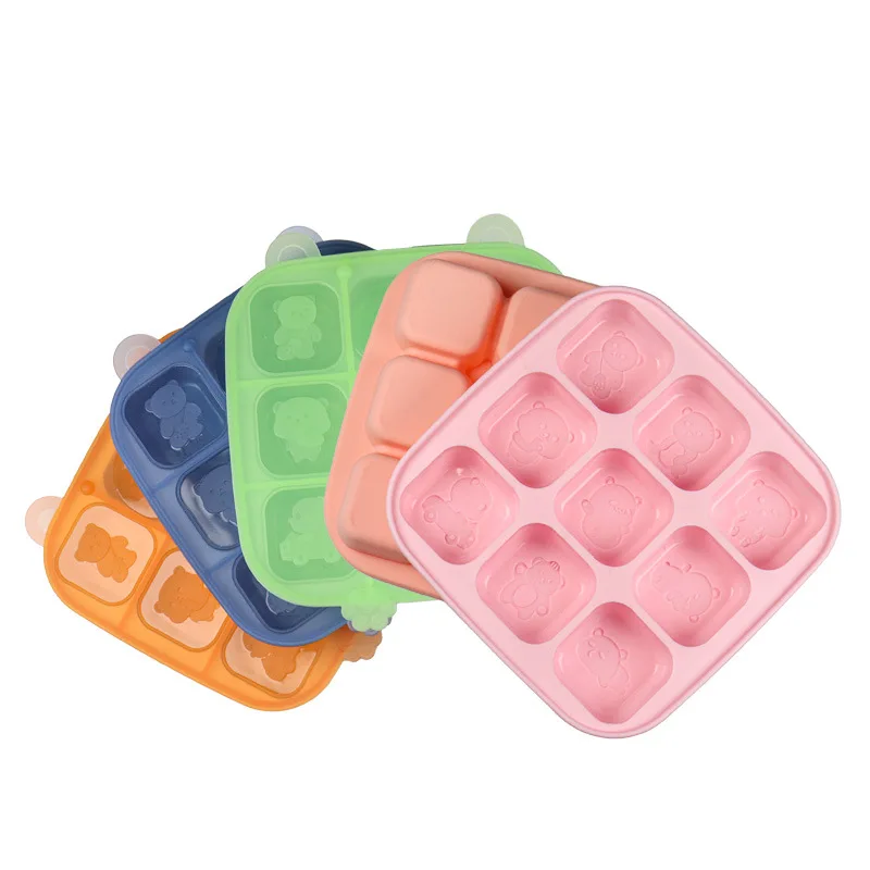 9 Grid Bear Baby Silicone Supplementary Food Box Silicone Ice Grid Ice Box Cubes Cubes