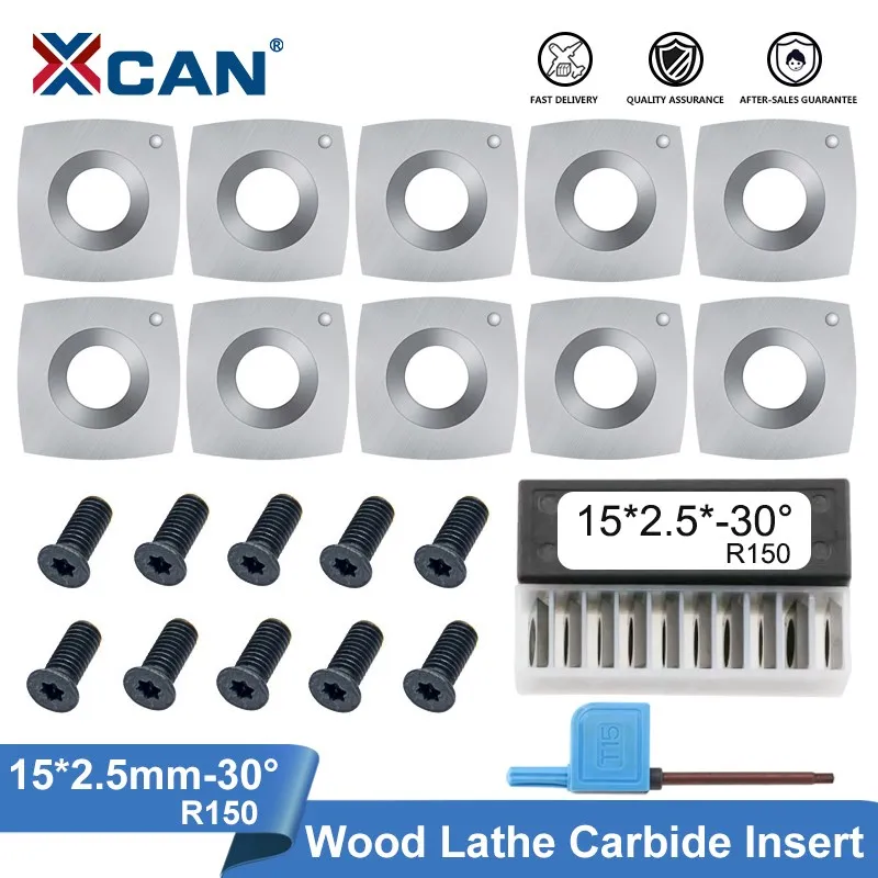 

XCAN Wood Turning Tool 15mm Carbide Insert 10pcs 15x15x2.5mm R150 for Spiral/Helical Planer Cutter Head Wood Lathe Tools