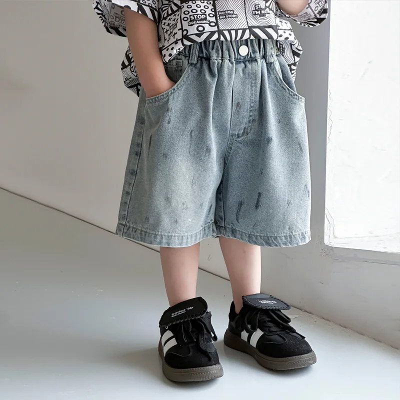 

Children Clothing Kids Pants Boys New Painted Jeans 2024 Summer Korean Style Fashion Shorts Baby Casual Simple Pants