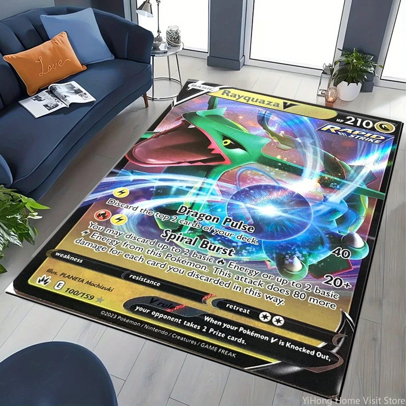 Floor Mat Decorative Carpet Non Slip Carpet Anti Skid Flooring Japanese Anime Pokemon Pikachu Card Pattern Carpet Large Area Rugs for Bedroom Home Decoration Anti Slip Chair Lounge Floor Mat