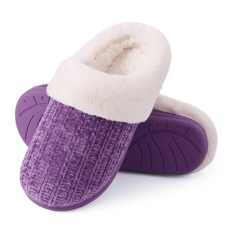 Shevalues Knit Plush Slippers Memory Foam Fuzzy Slippers Furry