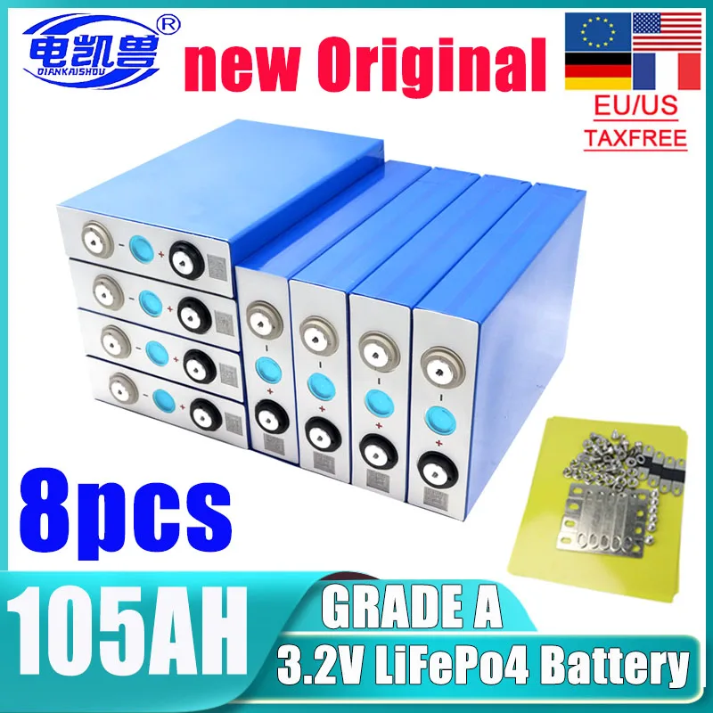 

8PCS brand new 3.2V 105Ah 100ah LiFePO4 battery DIY 24V 48V RV A-level inverter cycle solar energy storage rechargeable battery