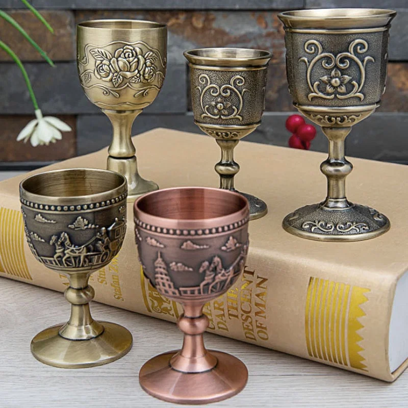 Classical Metal Wine Cup Handmade Small Goblet Household Copper Glass Carving Pattern Vintage Drinkware | Дом и сад