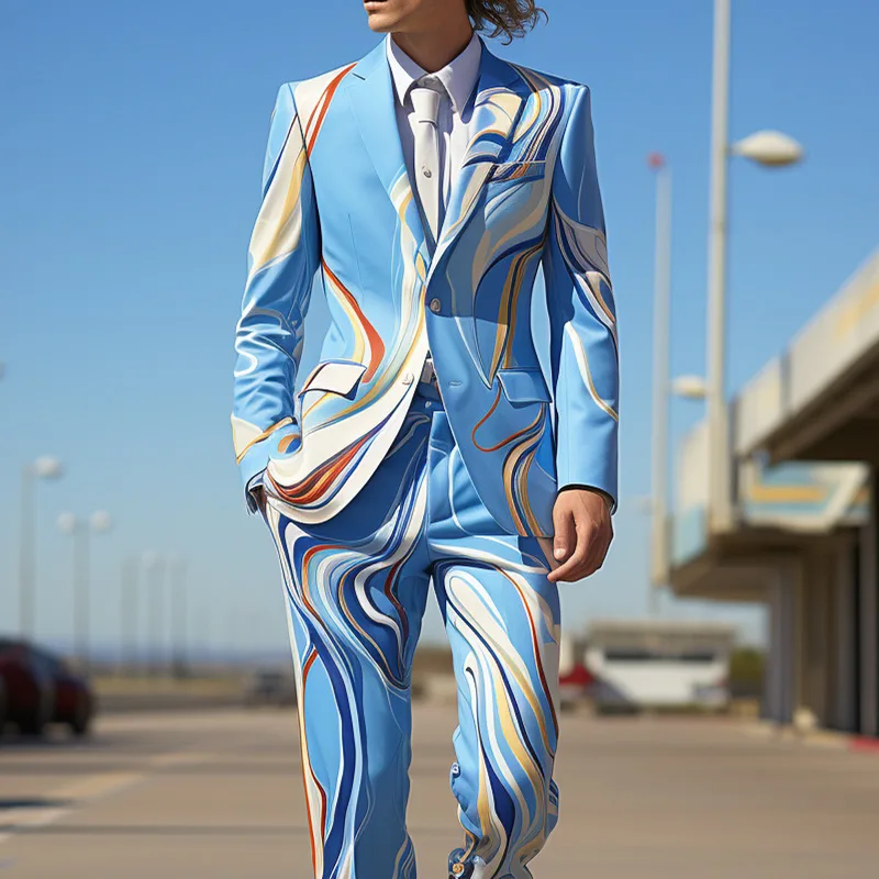 Men 3D digital printed suit cos party stage nightclub shiny cool performance suit casual shopping slim plus size flower sui
