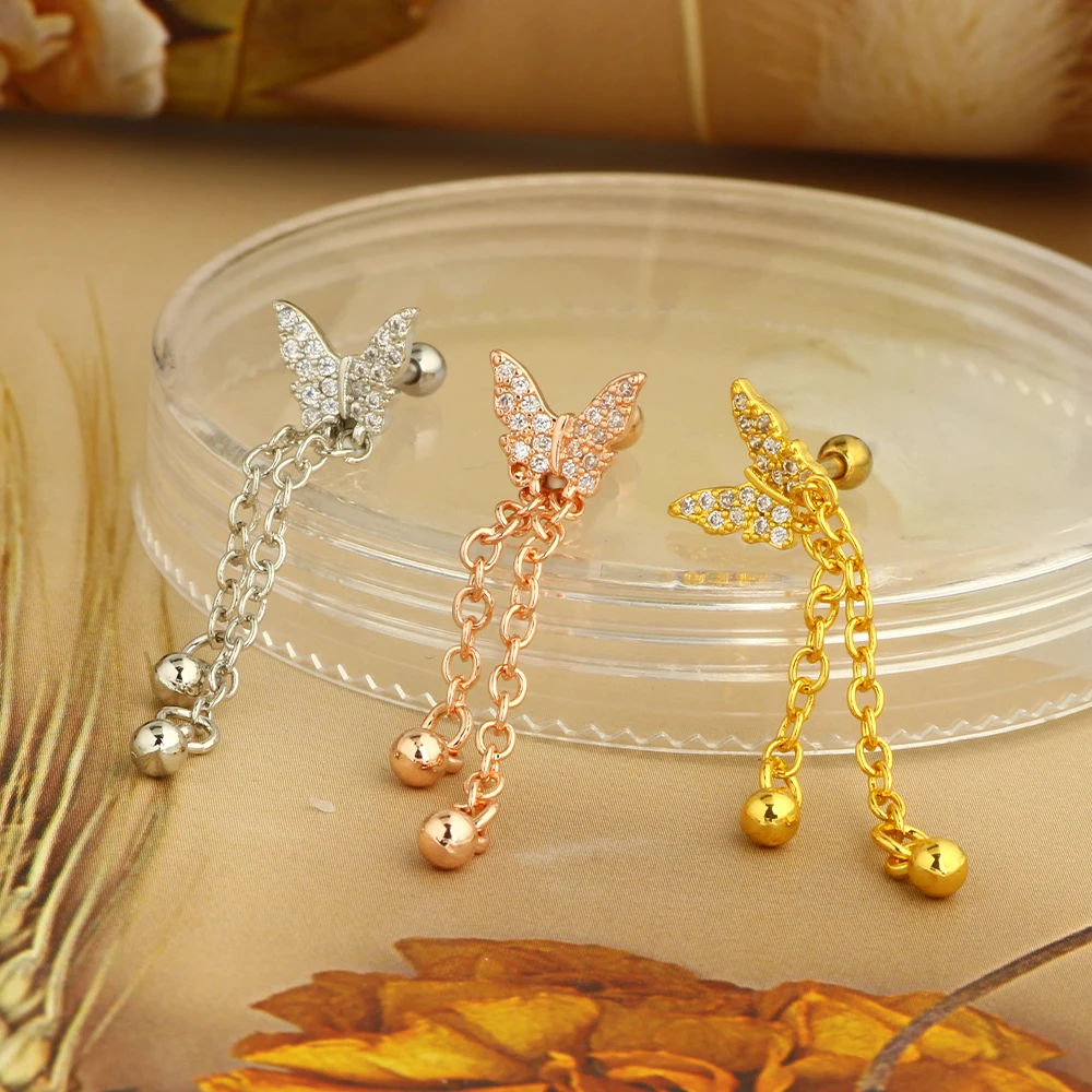 1pc 16G Helix Cartilage  Earrings Tragus Piercing Stainless Steel Ball Stud Earring Dangle Cute Tragus Daith Jewelry womenen