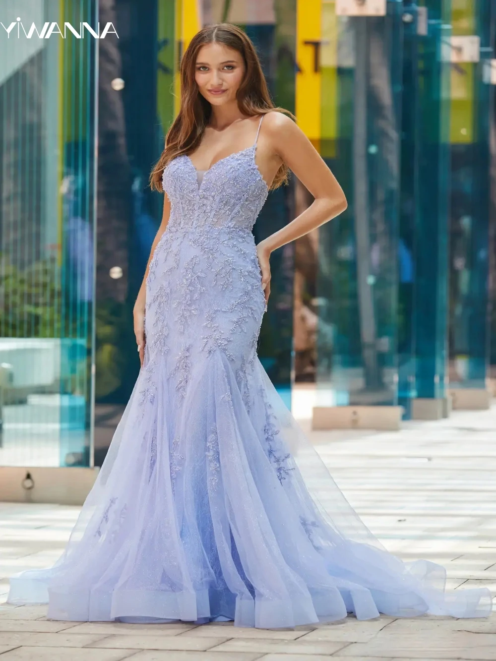 

Sexy V-neck Backless Evening Dress Classic Appliques Beads Cocktail Gown Elegant Mermaid Long Prom Dresses Robe De Mariée