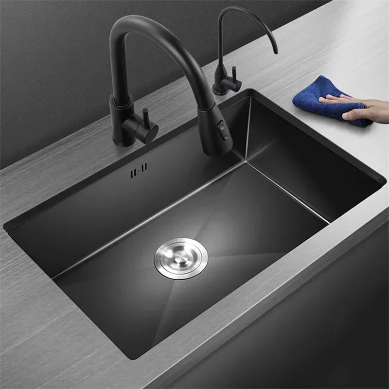 Kitchen Sinks Single Slot Black Kitchen Nano Sink 304 Stainless Steel Sink Under Counter Basin Home s Accessories y