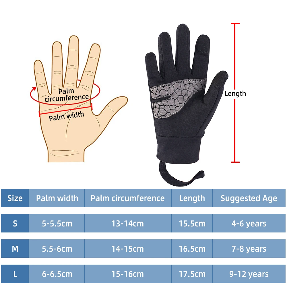 Youth Full-Finger Anti-Slip Cycling Gloves with Touch Screen Capability