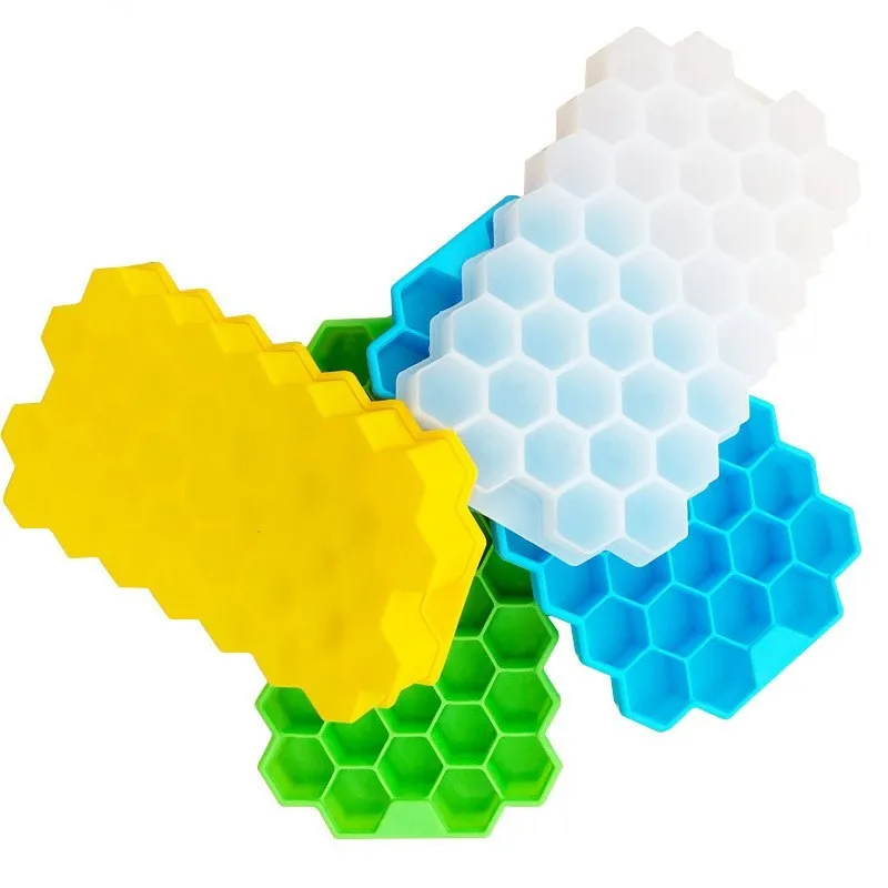 Thickened Honeycomb Ice Cube Tray Reusable Silicone Ice Cube Mold BPA Free Maker with Removable Lid Easy Release Cubes