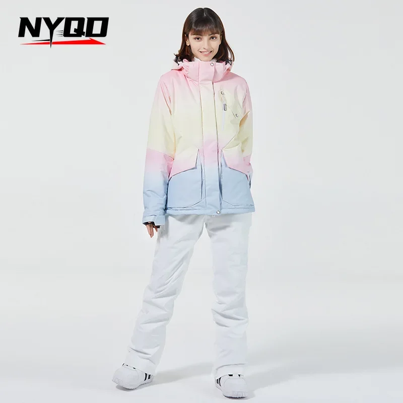 New Fashion Color Matching Ski Suit Women Windproof Waterproof Snowboard Jacket and Pants Suit Female Snowsuit Costumes