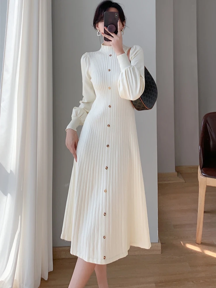 Korean Warm Slim Collar Sweater Dress SD01558