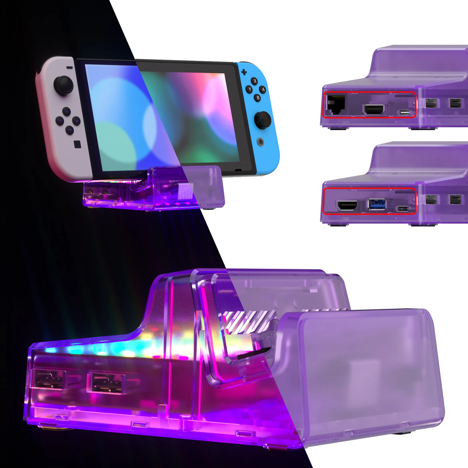 EXtremeRate AiryDocky DIY Kit LED Version Ersatz Shell Fall für Nintendo Switch & Schalter OLED Dock - 7 Farben 39 effekte