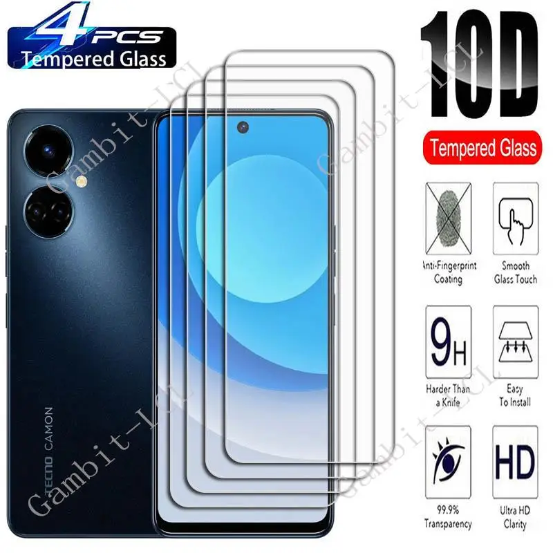 

4PCS For Tecno Camon 19 Pro 6.78" Screen Protective Tempered Glass On Camon19Pro Camon19 19Pro CI7n Protection Cover Film