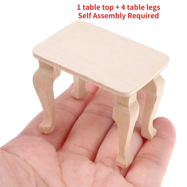 Mini Wooden Table Furniture Toys 1:12 Dollhouse Miniature Accessories DIY Doll House Decor Baby Toys(Self Assembly Required) 1