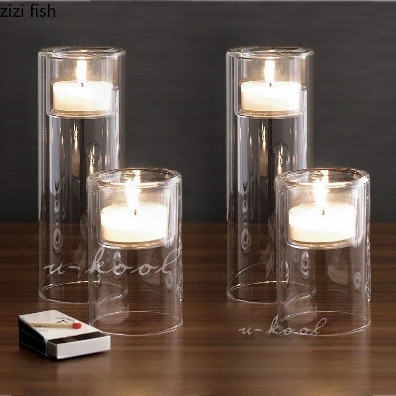 Creative Heat-resistant Countertop Glass Candle Holder Wedding Table Decoration Candle Cup Simple Dinner Decoration Accessories