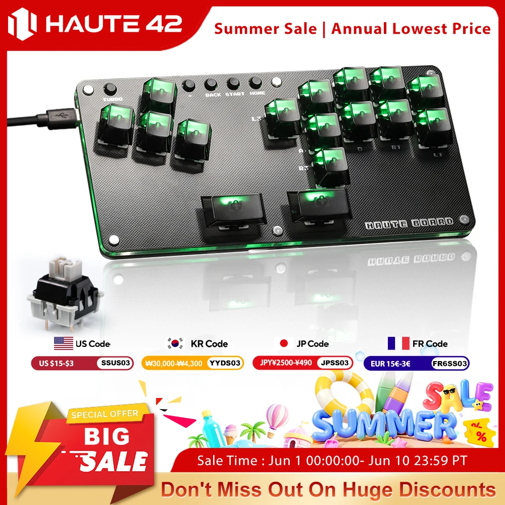 Haute42 Fightstick Hitbox Leverless Controller Mini Stickless Arcade Stick do PC / Ps3 / Ps4 / Switch, kontroler arcade Hitbox