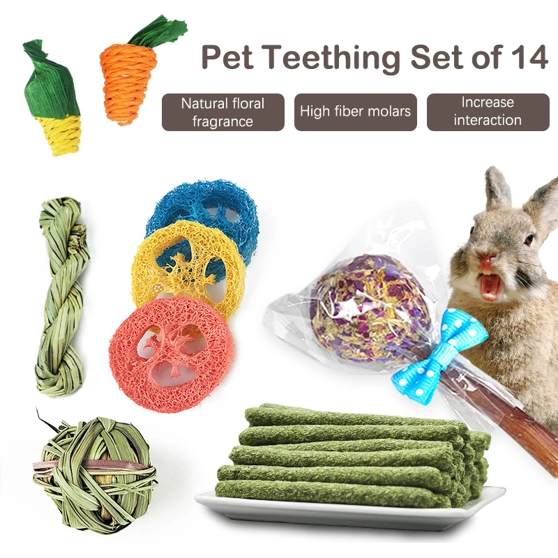 Rabbit Chewing Toys Molar Toys Natural Hay Sticks Hamster Teeth Training Kit Chinchilla Rat Gerbil Bunny Teeth Cleaning