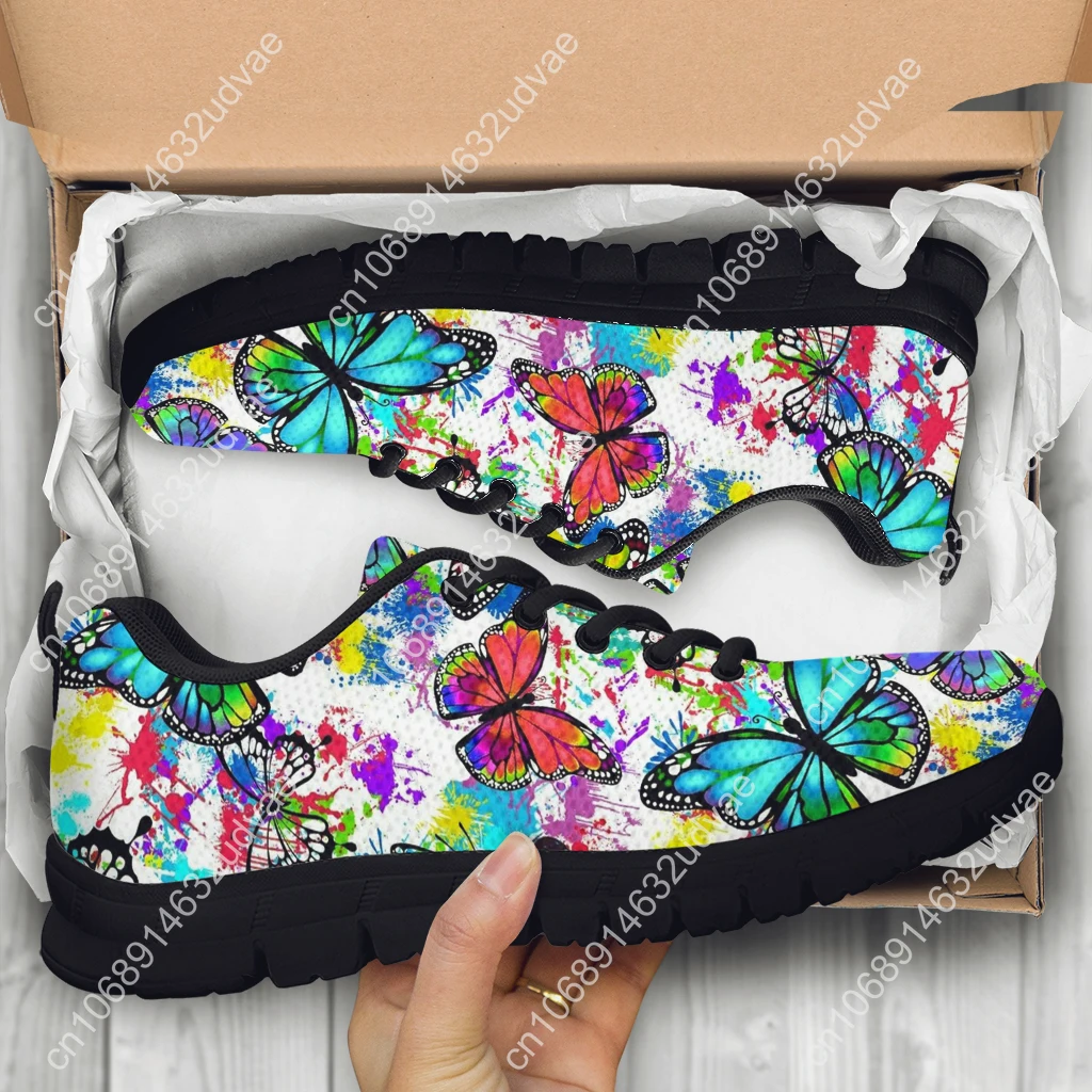 2022 New Fashion Girls Casual Sneakers Pretty Butterflies Gradient Tie Dye 3D Print Women Flat Shoes Lace up Zapatos