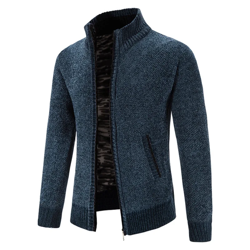 2023 Autumn/Winter Knitted Cardigan Men's Outerwear Stand up Neck Zipper Long Sleeve Coat Jacket Loose Relaxed Sweater 6