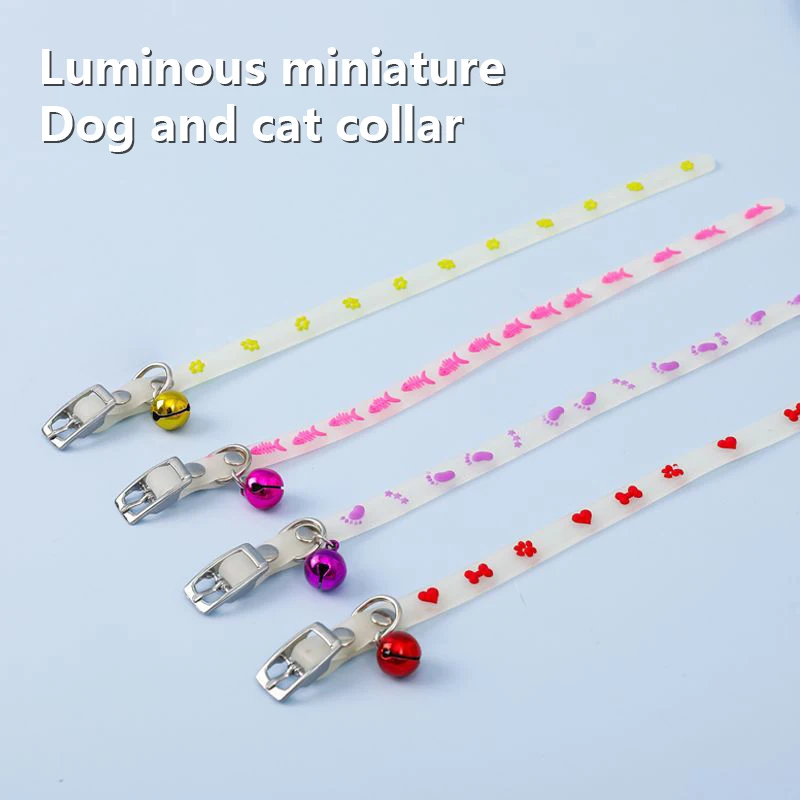 1 PC Cat Collar Glow-in-the-dark Necklace Cat Collar Footprint Silicone Small Dog Bell Pet