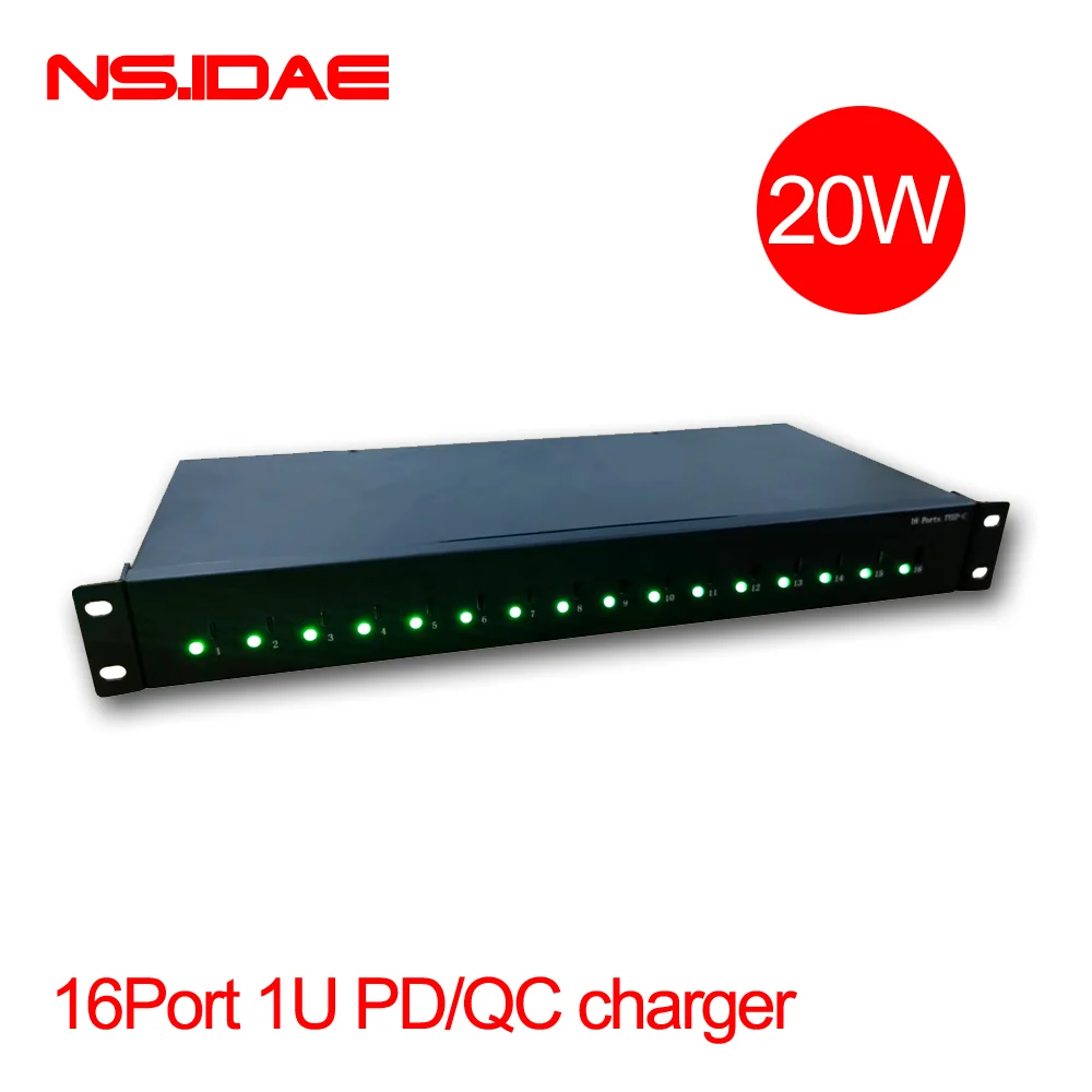 

16 orts Type-c 1Ucabinet Charger.360W Charger Supports PD3.0 QC2.0 QC3.0 HUAWEI FCP SCP.5-12vAdaptive Fast Charging