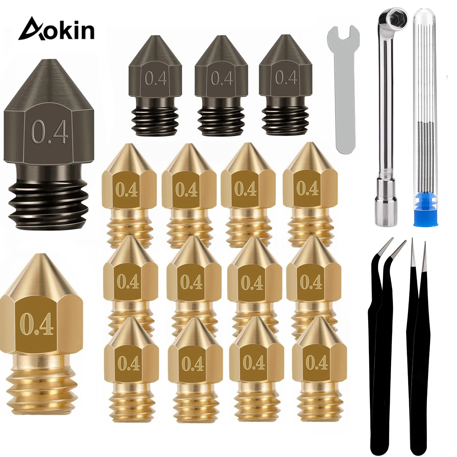 MK8 Nozzle 0.2mm 0.3mm 0.4 mm 0.6mm Hardened Steel Brass 3D Printer Extruder Wear Resistant Nozzle for Makerbot Creality CR-10