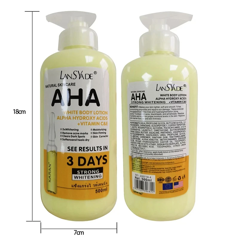 500ml Whitening Body Cream AHA Hydroxy Acids Vitamin C&E Moisturizing Lightening Body Lotion Remove Acne Marks Skin Care 6