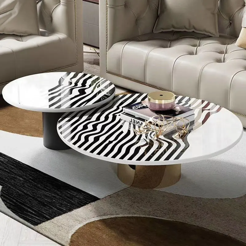 Modern Light Luxury Zebra Pattern Marble Coffee Table Combination Model  Small Apartment Living Room Design Round Simple - Coffee Tables - AliExpress