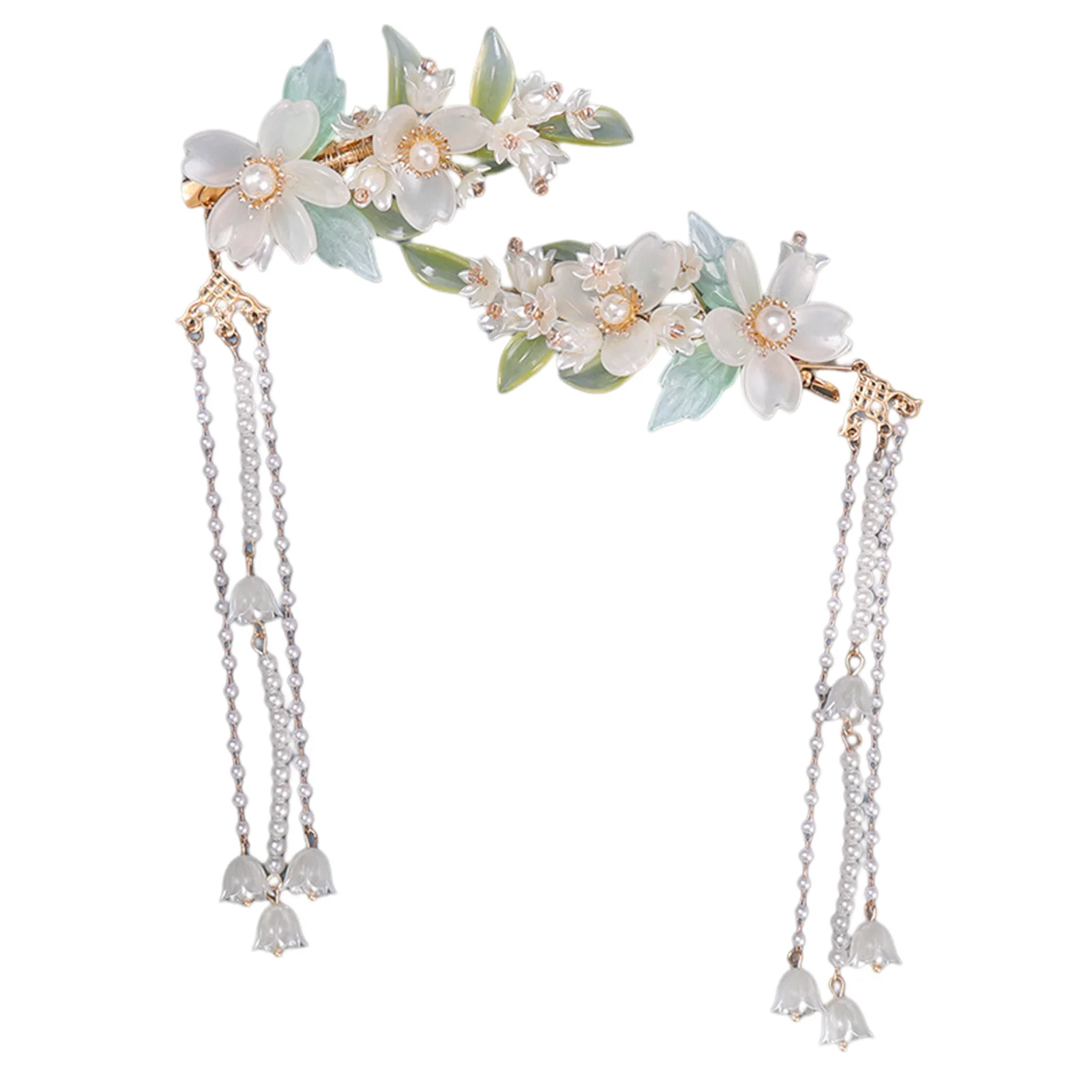 

Handmade Duckbill Clips Hairpin Glazed Bellflowers Forehead Hairpins with Tassel for Thick Curly Hair Styling Decorative