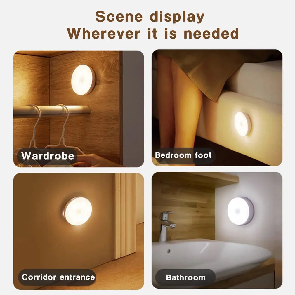 New LED Night Light Smart Night Sensor Round Plug in Wall Lamp Bathroom Home Kitchen Hallway Stairway Bedroom Light