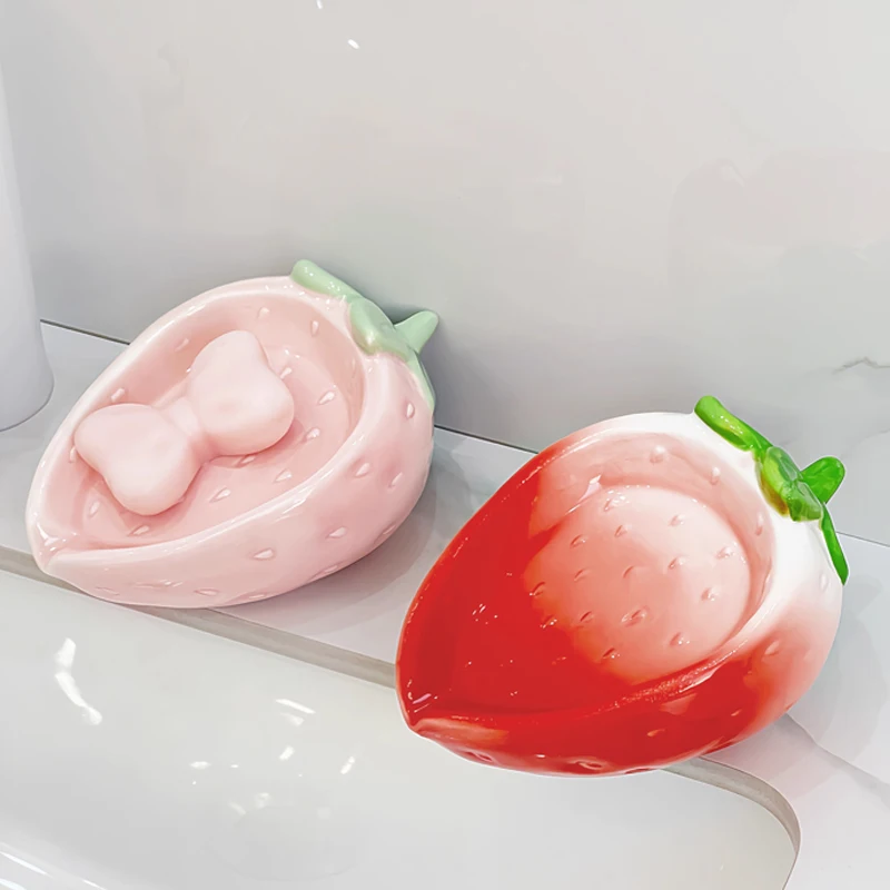 Creative Ceramic Soap Box, Light luxury Strawberry Shaped Soap Dishes, Home Bathroom Kitchen Supplies Bathroom storage rack, 1Pc