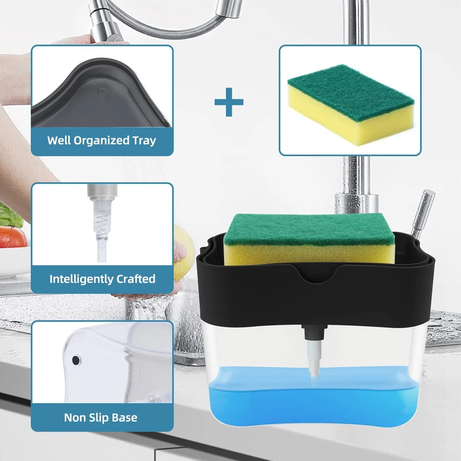 Automatic Dish Soap Dispenser Kitchen Sink Sponge Holder Refillable Cleaning Liquid Pump Dispenser Kitchen Accessories soap dispenser,soap liquid box,pressing soap liquid box