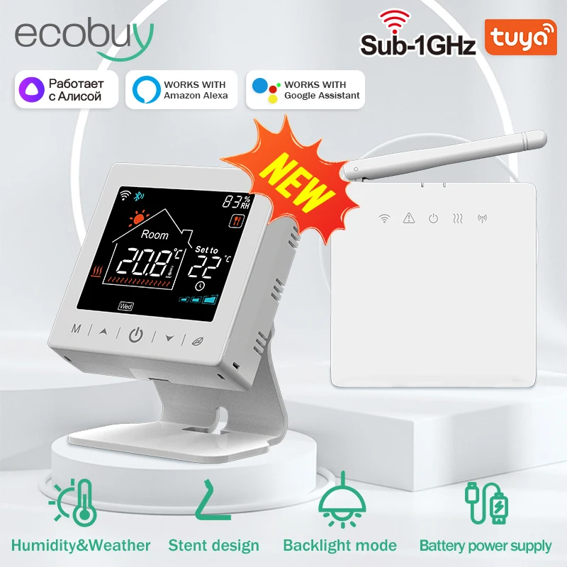 Tuya-wifi Caldeira Termostato Wireless Combo Bateria Aquecimento de Água Rf433 Controlador de Temperatura Funciona com Alexa Google Home Alice