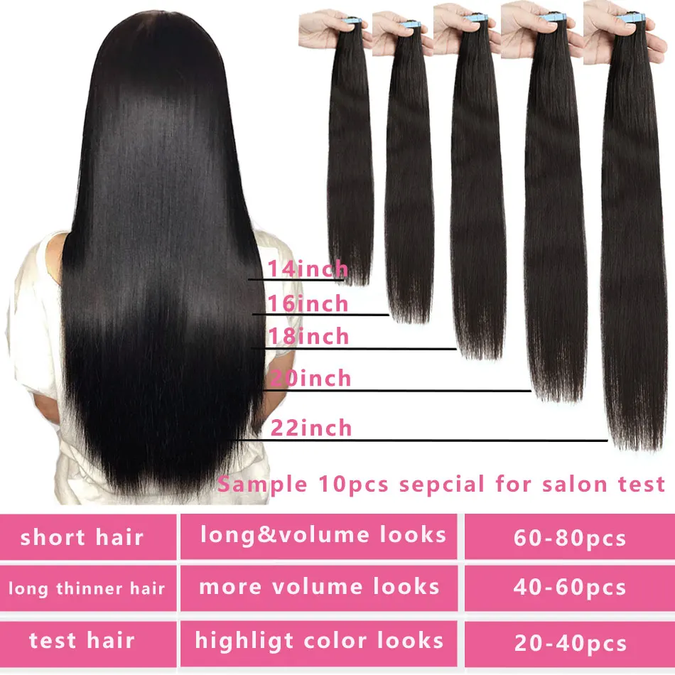 Extensiones de cabello liso para mujer, cabello humano Natural brasileño Remy, trama de piel rubia, adhesivos, extensión de cabello